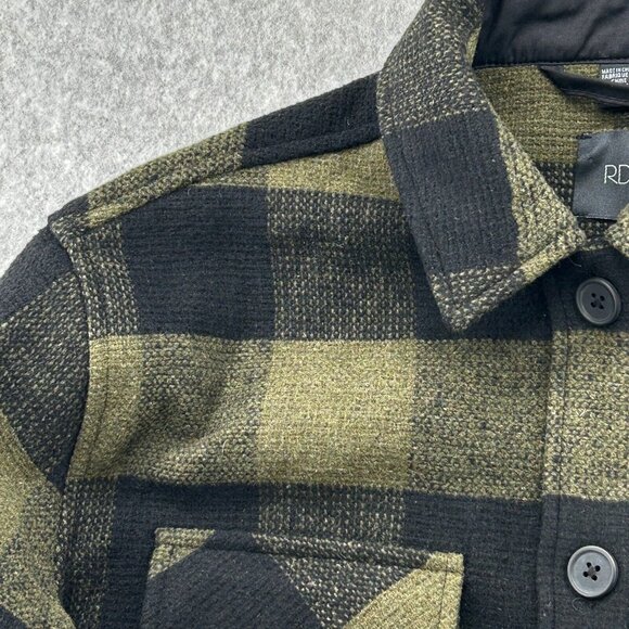 NWT RDI Plaid Collar Shirt Jacket Size XS Olive Green Black Pockets Shacket - Picture 5 of 12